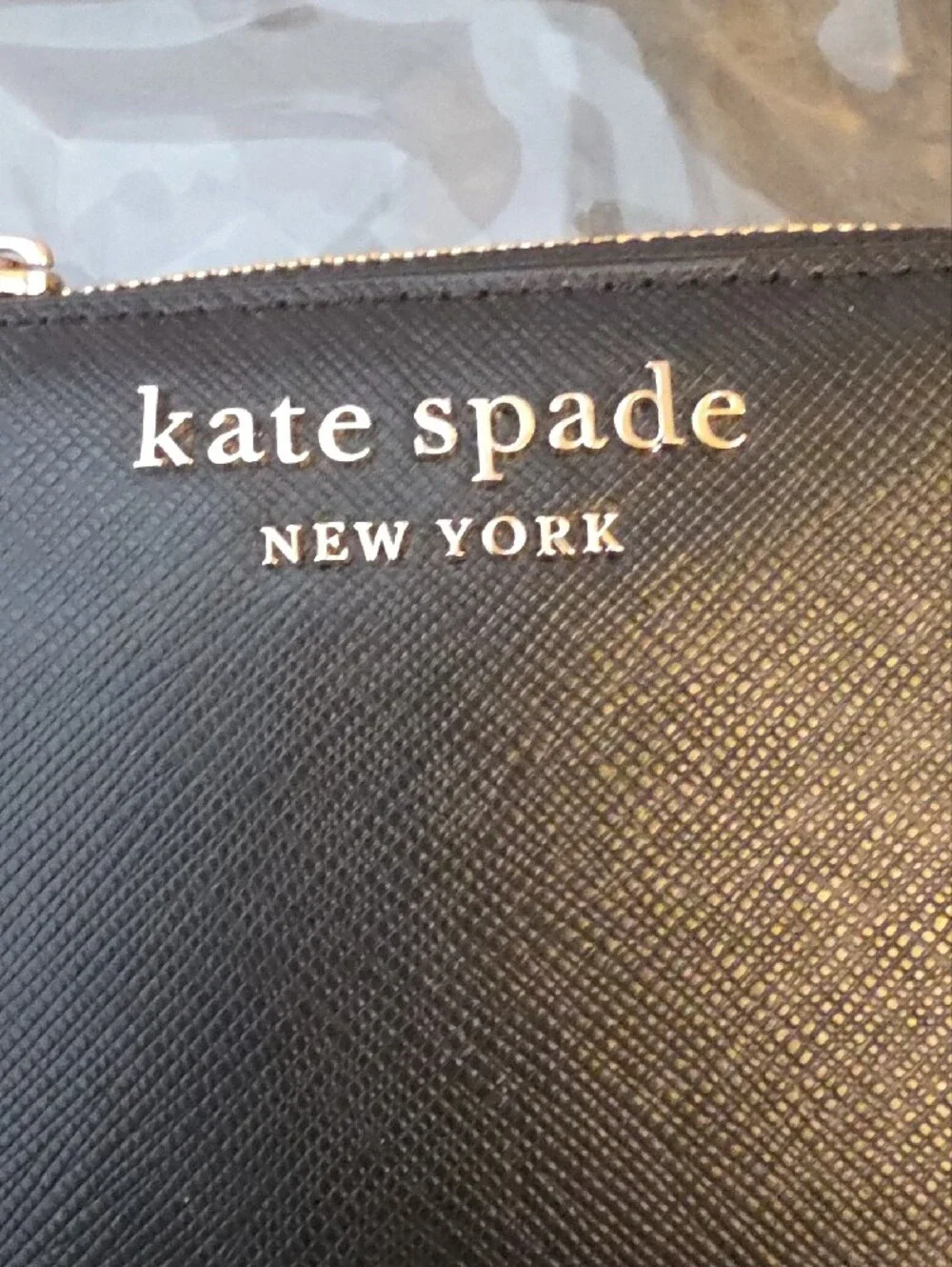 kate spade Black Compact Zip Wallet with Gold Logo